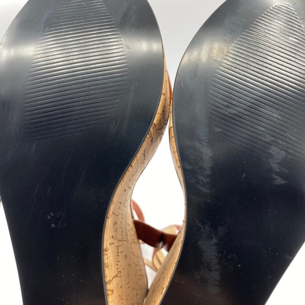 FSJ Tan Wedges Sandals Ankle Strap Slingback Open - Picture 10 of 11